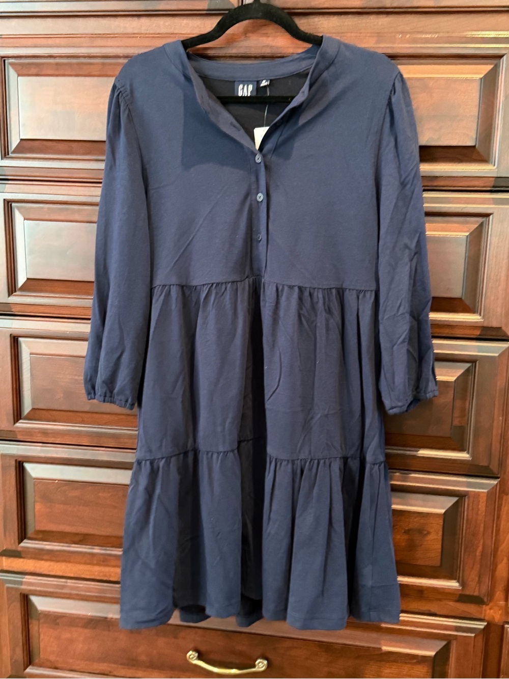 GAP Navy Tiered Button-Front Long Sleeve Dress